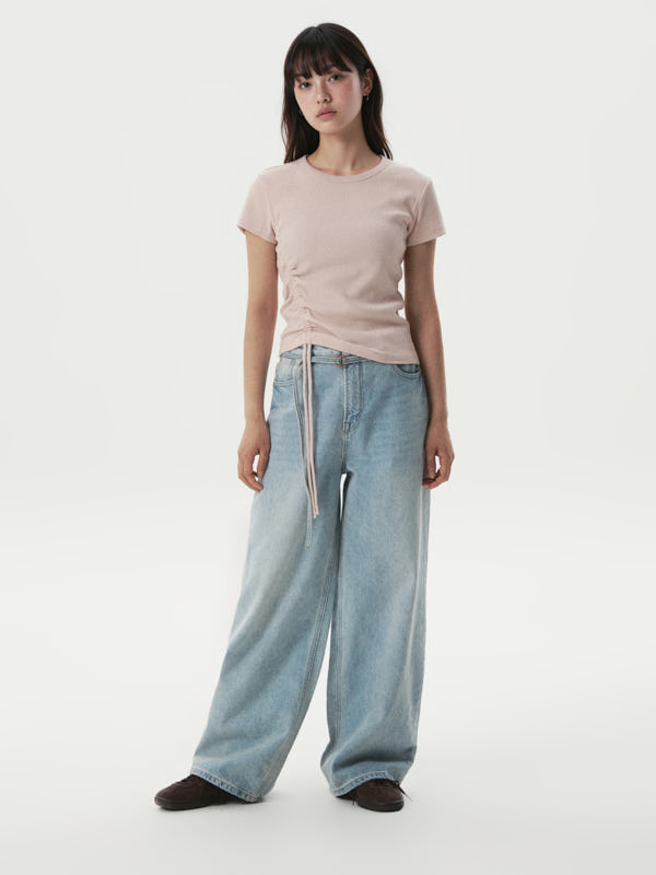 WHOAU Áo thun gân Ribbed Side String T-Shirt_WHRAG2424F