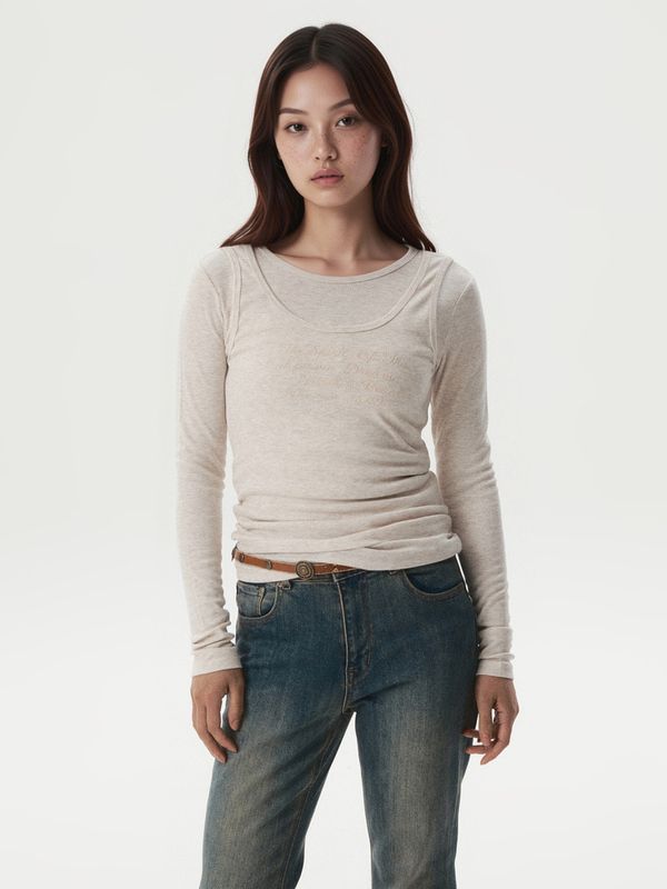 WHOAU Áo thun nữ Lettering 2-way Layered T-shirt(F)_WHLAGB865F