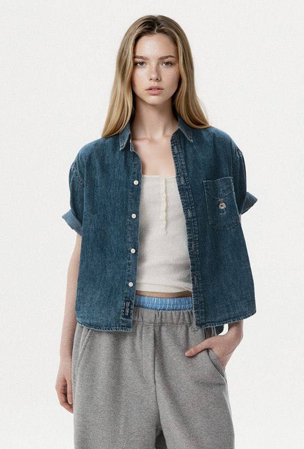 WHOAU Steve Denim Crop Short Sleeve Shirts_WHYJG2522F