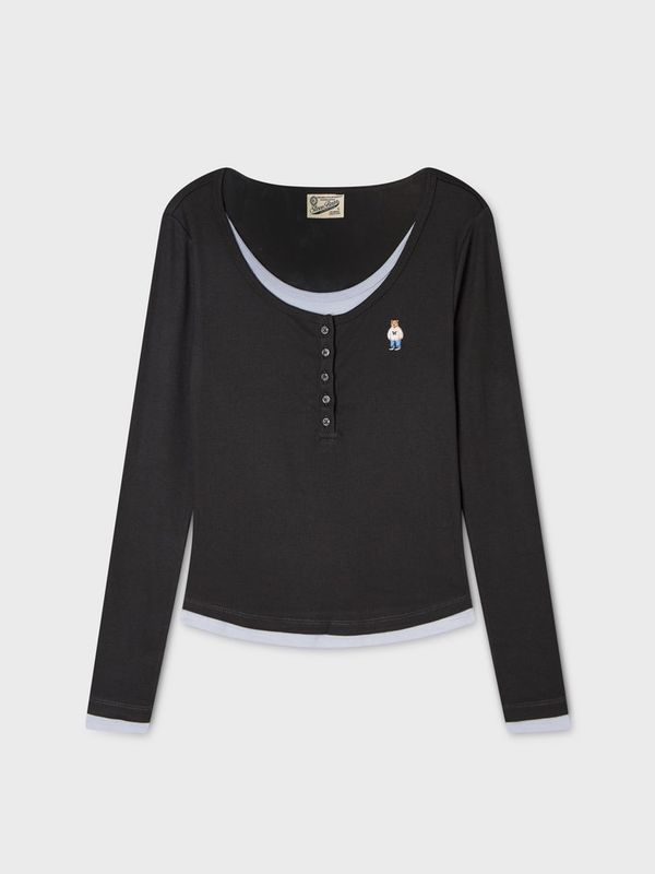 WHOAU Áo thun nữ Steve Layered Henryneck T-shirt[B]_WHLAGB854F