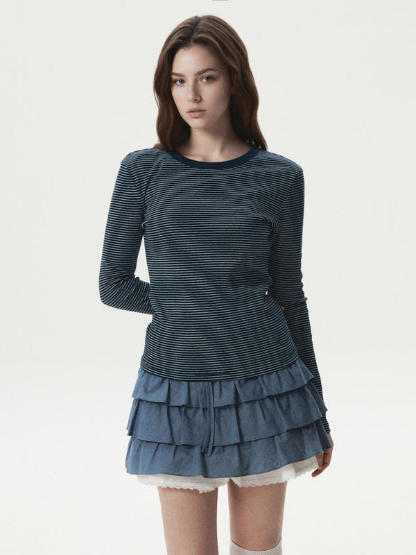 WHOAU Áo thun gân tay dài nữ Ribbed Long Sleeve T-shirt_WHLAG2321F