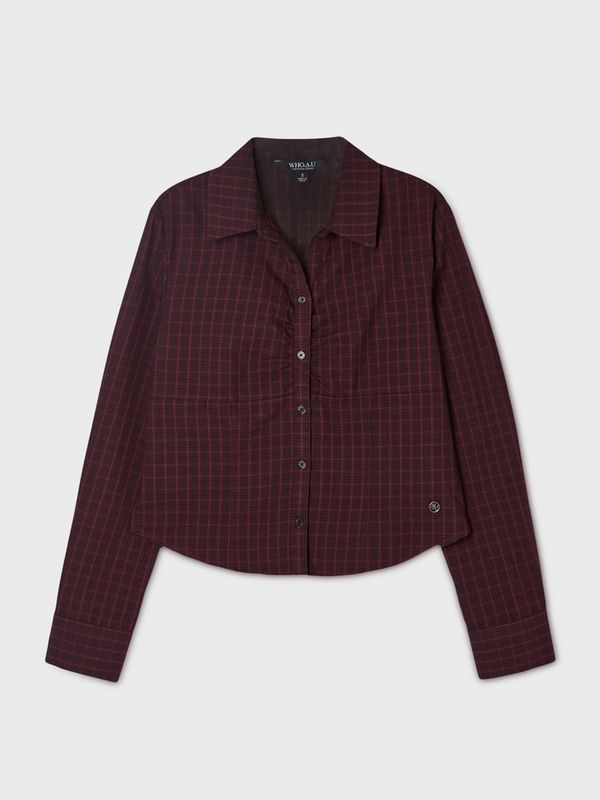 WHOAU Áo kiểu sọc caro nữ Slim fit check blouse_WHBLGB831F