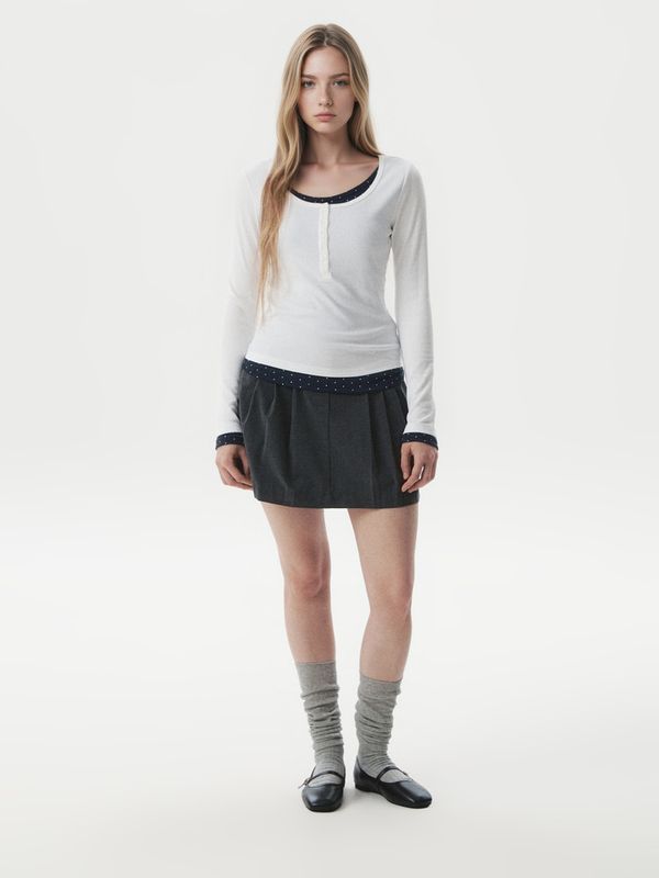 WHOAU Áo thun nữ tay dài Layered Henryneck Long Sleeve T-shirt(F)_WHLAGB824F