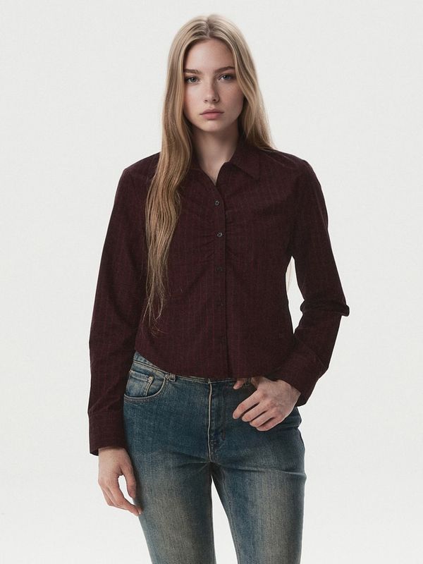 WHOAU Áo kiểu sọc caro nữ Slim fit check blouse_WHBLGB831F