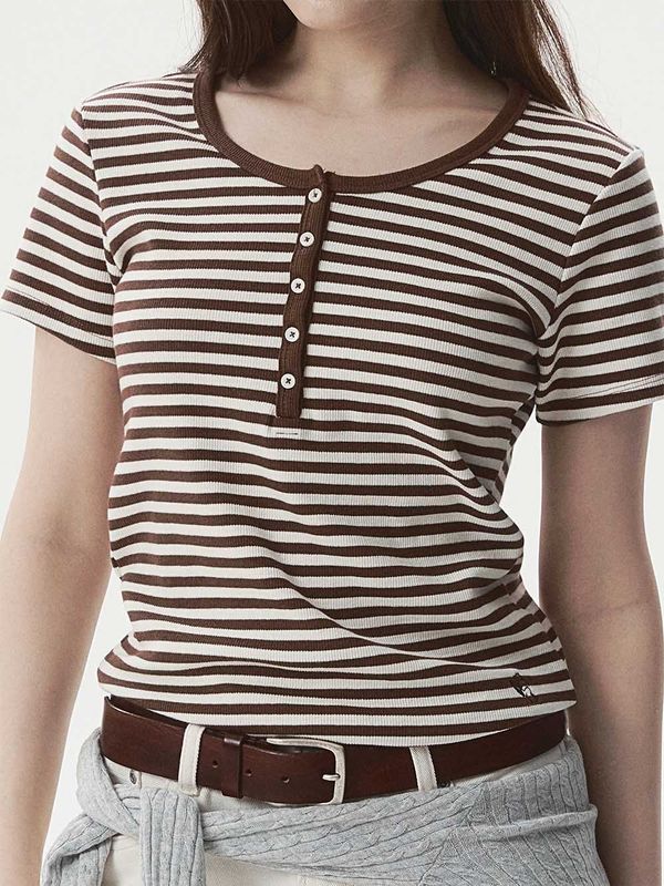 Ribbed Henry Neck T-shirt