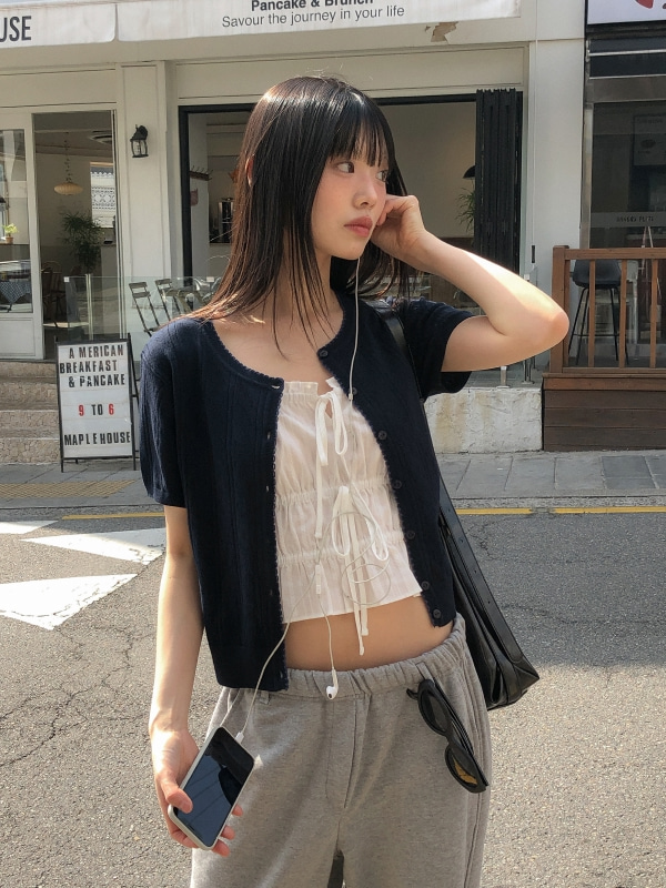 WHOAU Áo Cardigan Punching Skashi Short Sleeve Cardigan_WHCKG2522F