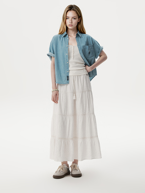 WHOAU Steve Denim Crop Short Sleeve Shirts_WHYJG2522F
