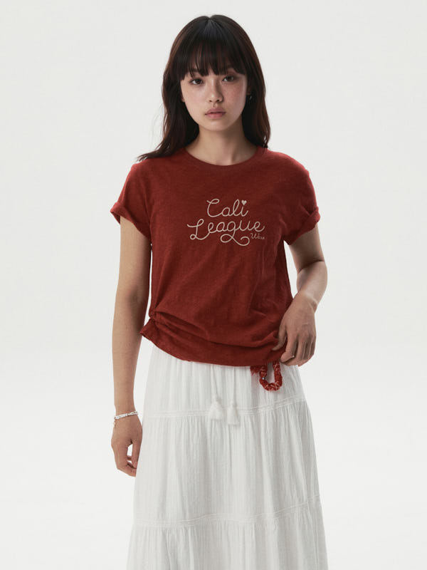 WHOAU Áo thun nữ Chain Embroidery T-Shirt_WHRAG2471F