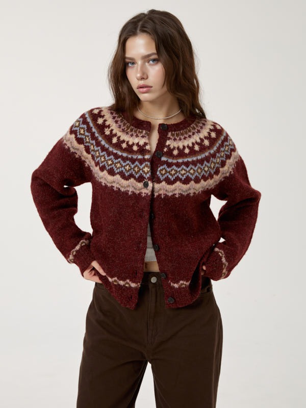 WHOAU Áo len Fair Isle Cardigan_ WHCKF4V22F