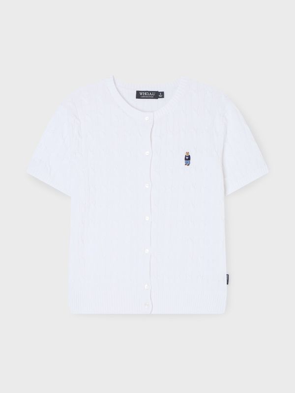 WHOU Áo len Steve R-neck Cable Short Sleeve Cardigan_WHCKG2412F