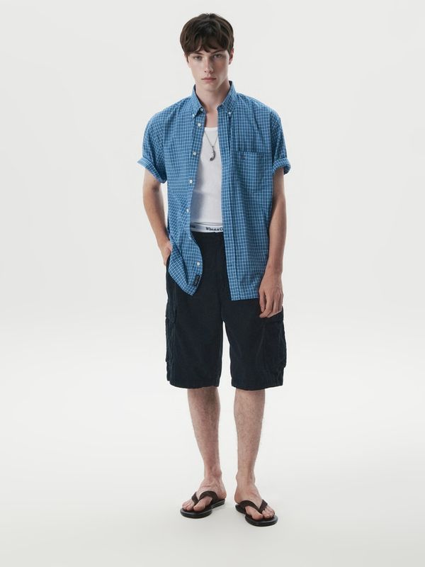 WHOAU Áo sơ mi UNISEX Surf Bear Check Short Sleeve Shirts_WHYCG2571U