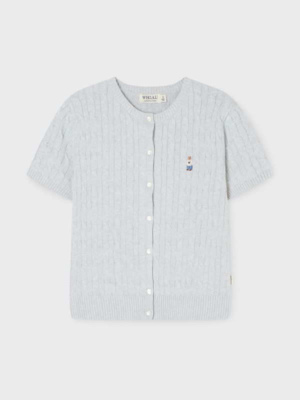 WHOU Áo len Steve R-neck Cable Short Sleeve Cardigan_WHCKG2412F