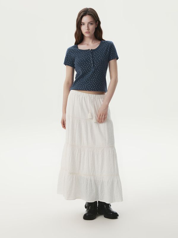 WHOAU Áo thun nữ Eyelet Henley Neck T-Shirt_WHRAG2532F