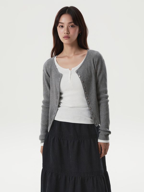 WHOAU Áo len Ribbed Button Cardigan_WHCKGB822F