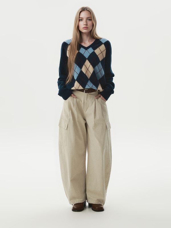 WHOAU Áo len V-neck Argyle Pullover _WHKAGB823F