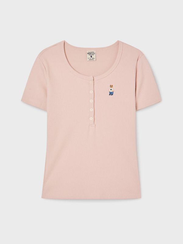 WHOAU Áo thun gân Steve Ribbed Henry Neck T-shirt_WHRAG2452F