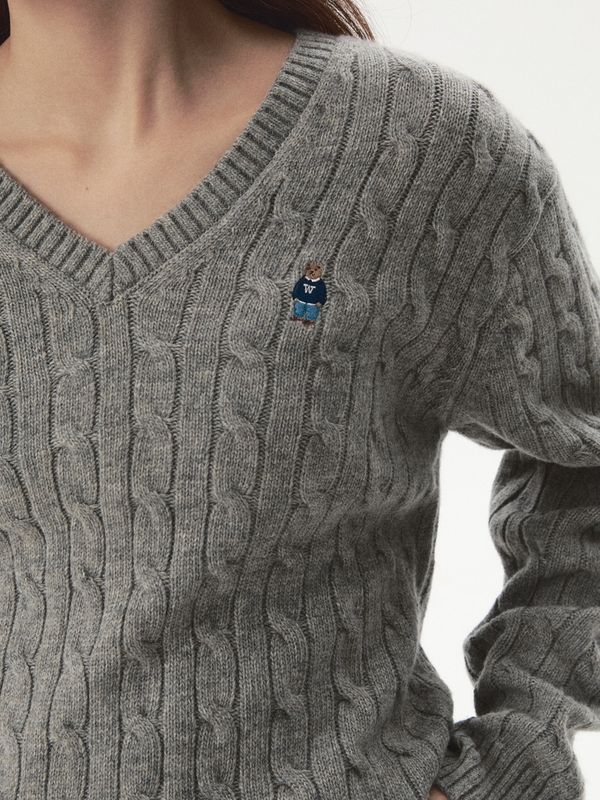 WHOAU Áo len Steve Cable V-neck Pullover_WHKAGB922F