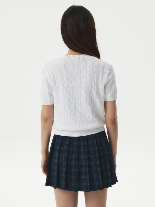 WHOU Áo len Steve R-neck Cable Short Sleeve Cardigan_WHCKG2412F