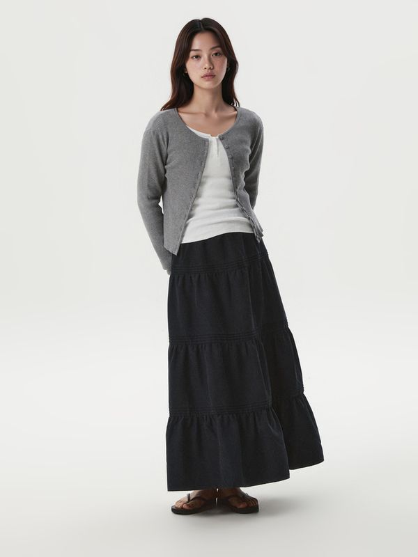 WHOAU Áo len Ribbed Button Cardigan_WHCKGB822F