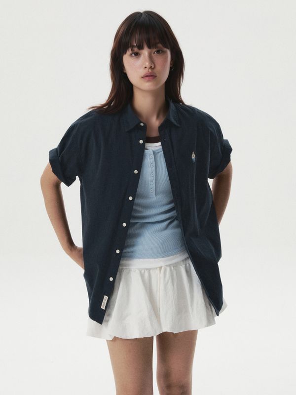 WHOAU Áo sơ mi nữ Steve Seersucker Loose-fit Shirts_WHYWG2512F