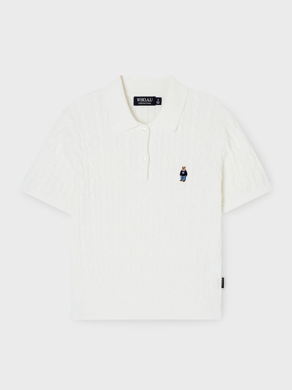 WHOAU Áo len tay ngắn Steve Collar Cable Short Sleeve Sweater_WHKAG2423F