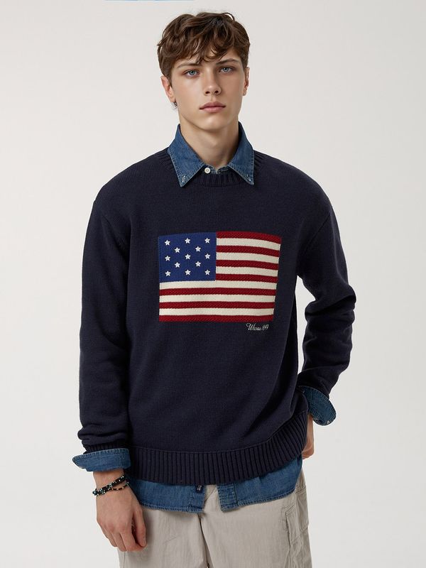 American Flag Intarsia Pullover