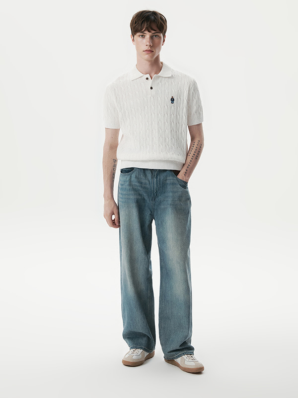 WHOAU Áo Sweater Mùa Hè Steve Collar Cable Short Sleeve Sweater_WHKAG2424U