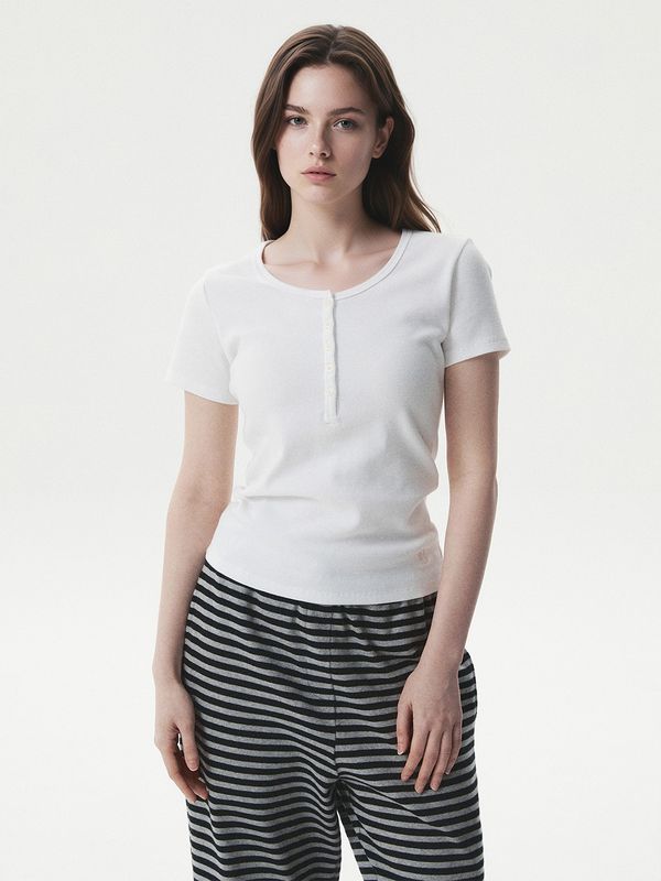 Ribbed Henry Neck T-shirt