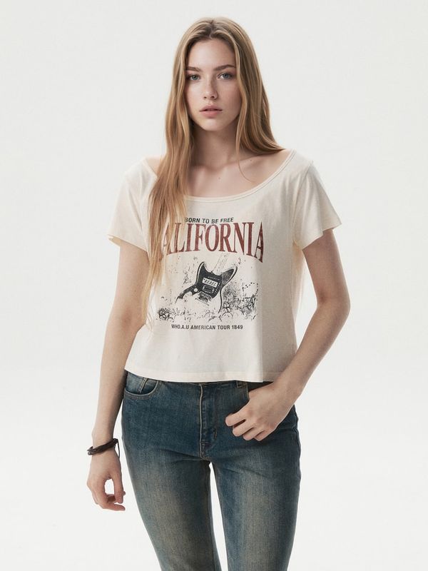 WHOAU Áo thun nữ Rock Music One-Shoulder T-shirt(F)_WHRPGB763F