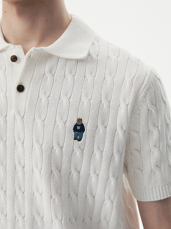 WHOAU Áo Sweater Mùa Hè Steve Collar Cable Short Sleeve Sweater_WHKAG2424U