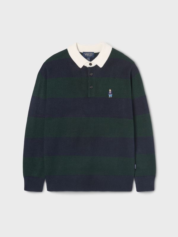 WHOAU Áo len Steve Stripe Button Collar Pullover_WHKAF4941U