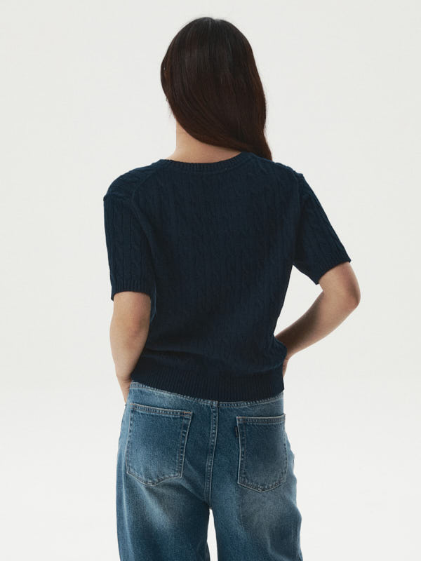 WHOAU Áo len Steve Melange Short Sleeve Sweater_WHKAG2412F