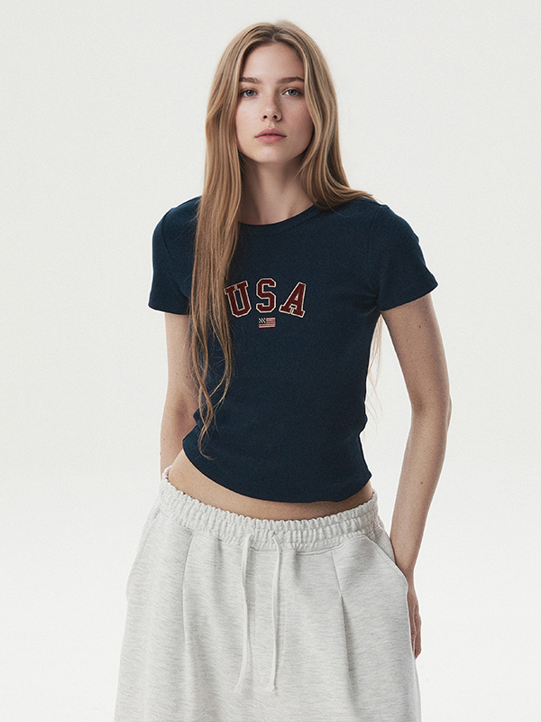 USA Ribbed Short-sleeve T-shirt
