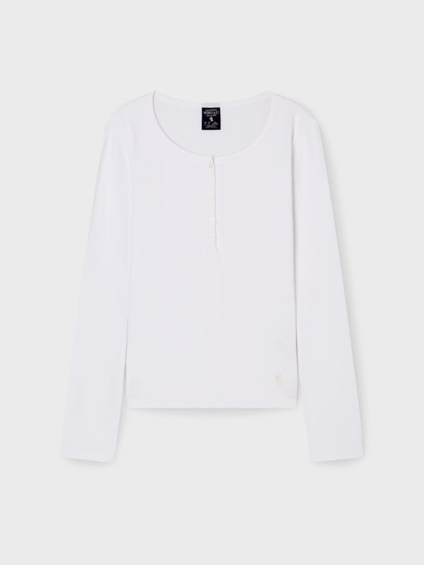 Ribbed Henry Neck Long Sleeve T-shirt