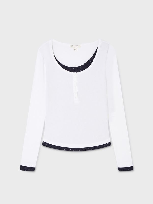 WHOAU Áo thun nữ tay dài Layered Henryneck Long Sleeve T-shirt(F)_WHLAGB824F