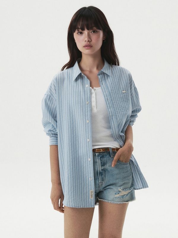 WHOAU Áo sơ mi nữ Loose Fit Striped Shirt WHYSGB731F