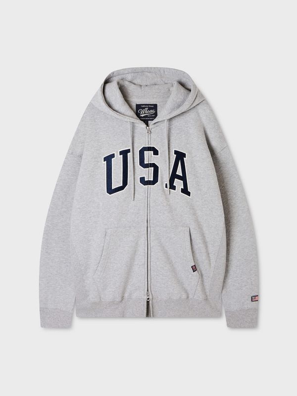WHOAU Áo khoác nỉ USA Over fit Hood Zip-up(Brushed)_WHMZG4T12U
