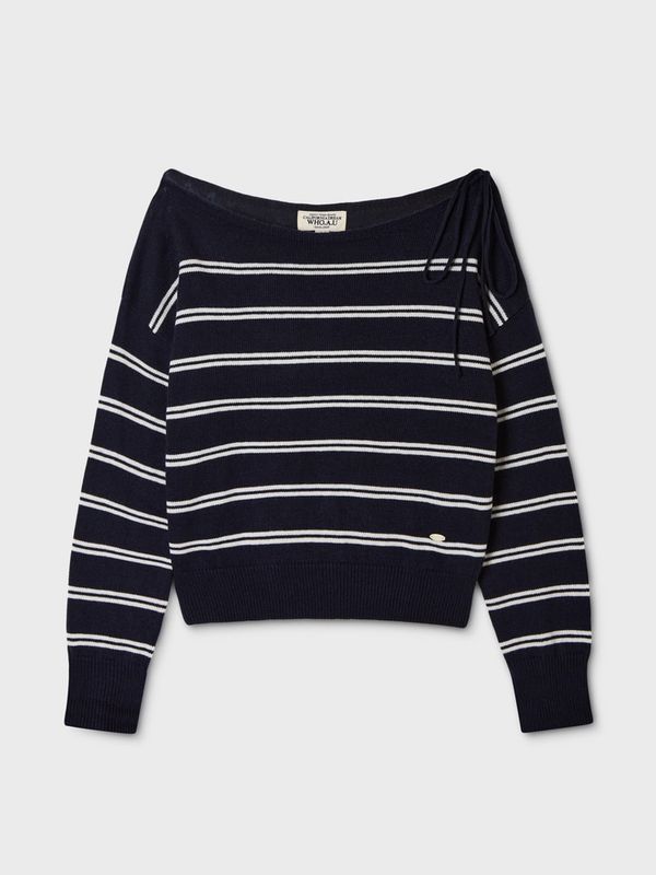WHOAU Áo len Off-Shoulder Ribbon Pullover_WHKAGB938F