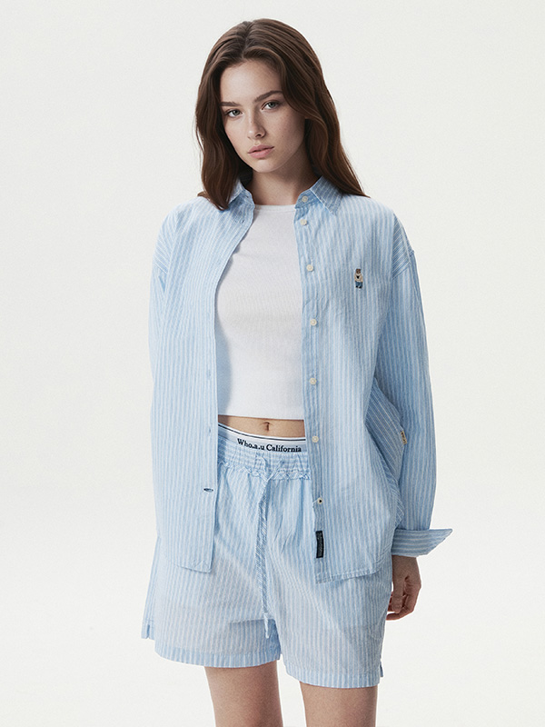 WHOAU Áo sơ mi nữ Steve Loose Fit Striped Shirts_WHYSG2311F
