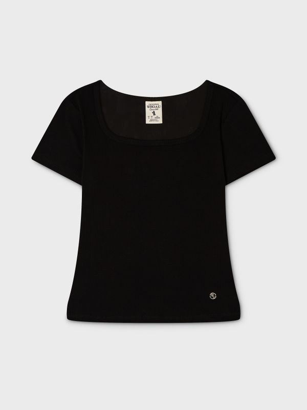 WHOAU Áo thun nữ Ribbed Square Neck T-Shirt_WHRAG2432F