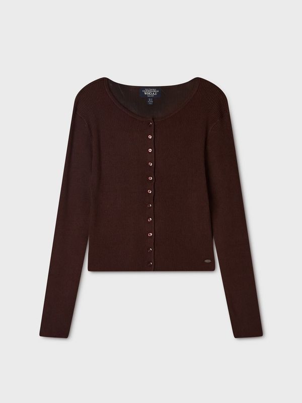 WHOAU Áo len Ribbed Button Cardigan_WHCKGB822F