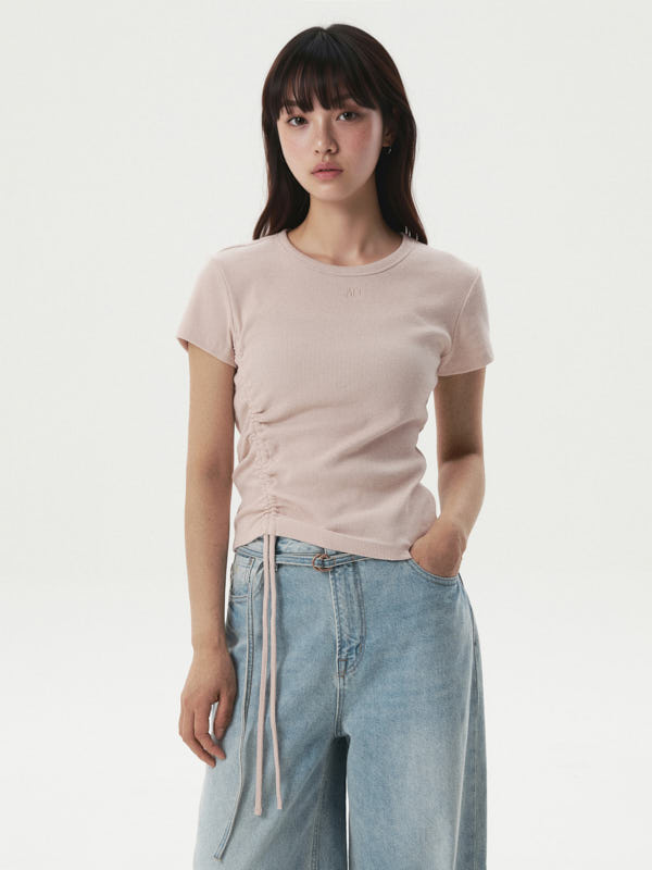 WHOAU Áo thun gân Ribbed Side String T-Shirt_WHRAG2424F