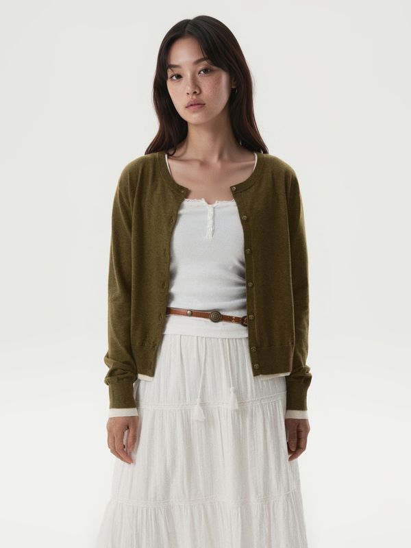 WHOAU Áo len Layered R-neck Cardigan_WHCKGB823F