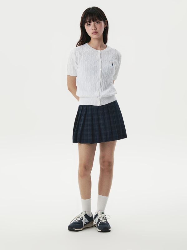 WHOU Áo len Steve R-neck Cable Short Sleeve Cardigan_WHCKG2412F