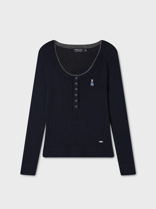 WHOAU Áo len Steve Ribbed Henley neck Pullover[B]_WHKAGB852F