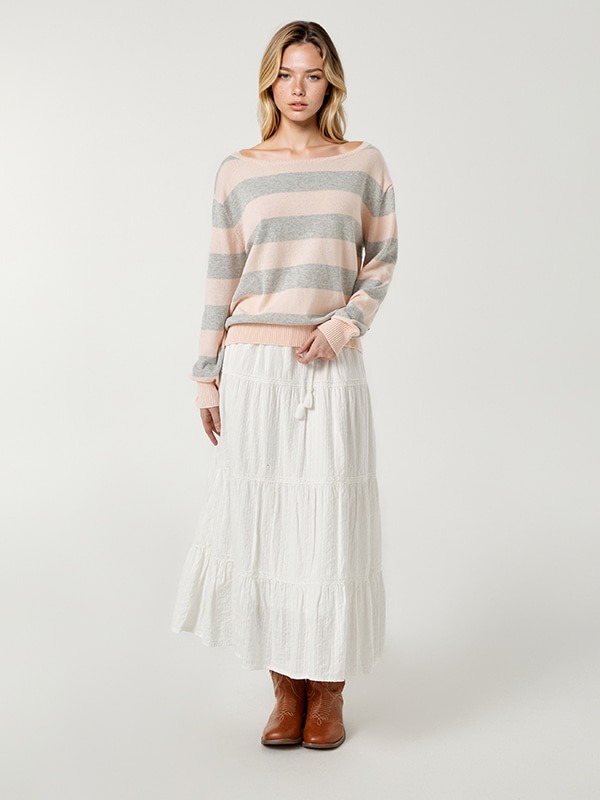 Dobby Long Tiered Skirt