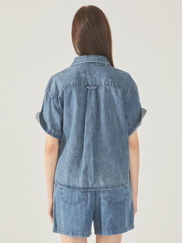 Steve Denim Crop Short Sleeve Shirts_WHYJF2522F