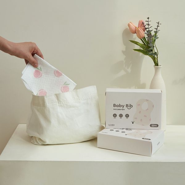 Combo 2 hộp yếm ăn La vikit ngăn thức ăn rơi vãi và dây bẩn vào quần áo bé, họa tiết quả đào xinh xắn