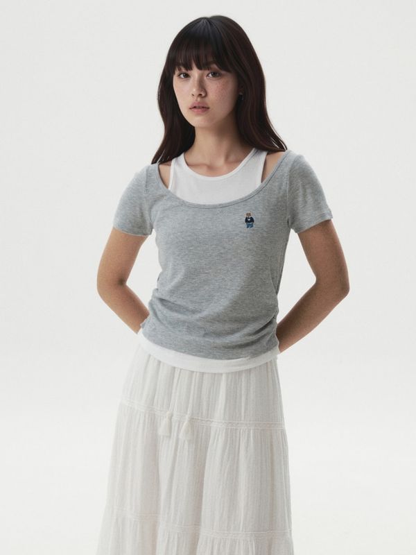 WHOAU Áo nữ Steve Layered Shorts Sleeve T-shirt[B]_WHRAGB754F
