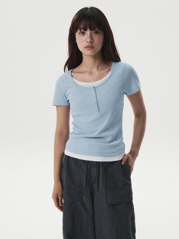 Layered Henley Short-Sleeve T-shirt